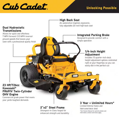 Cub Cadet Ultima ZT1 50 in. Fabricated Deck 23HP V-Twin Kawasaki FR Series
