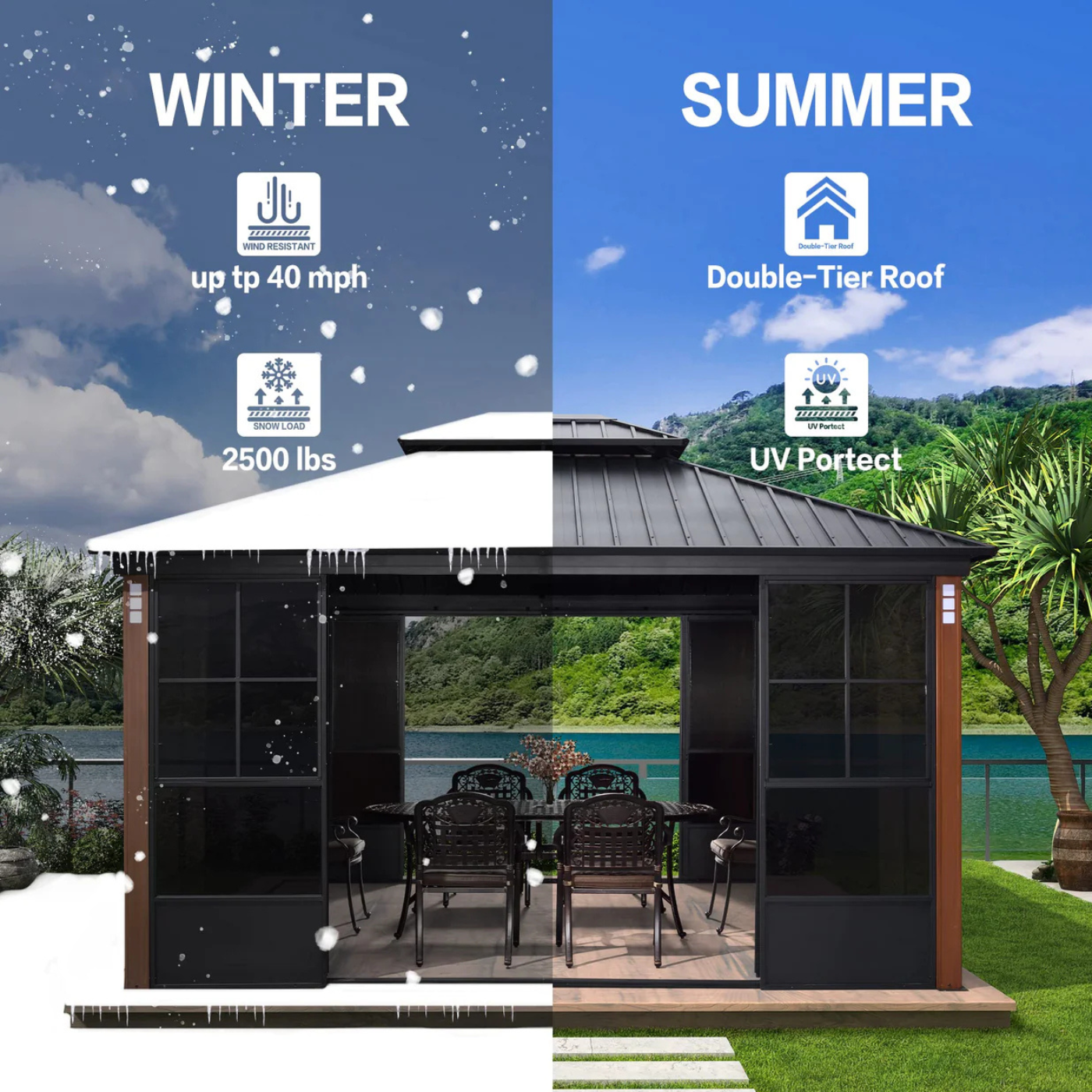 12′ x 14′ Hardtop Gazebo For Patio Screen House Backyard Sunroom