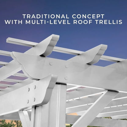 14×12 Hawthorne Traditional Steel Pergola With Sail Shade Soft Canopy