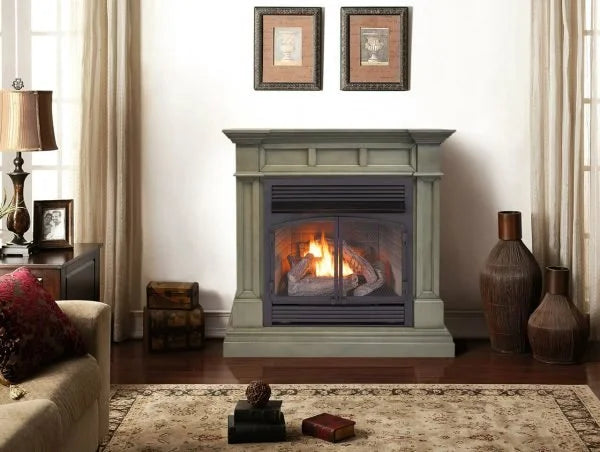 Duluth Forge Dual Fuel Ventless Gas Fireplace With Mantel – 32,000 BTU, T-Stat Control, Slate Gray Finish