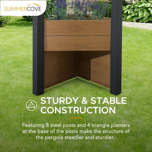 Sunjoy Marbella 10 x 12 ft. Outdoor Patio Black Steel Frame Pergola with Planters