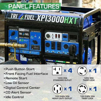 DuroMax XP13000HXT 13,000 Watt Electric Start Tri-Fuel Natural Gas/Propane