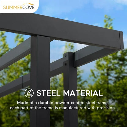 Sunjoy Marbella 10 x 12 ft. Outdoor Patio Black Steel Frame Pergola with Planters