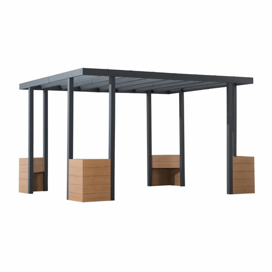 Sunjoy Marbella 10 x 12 ft. Outdoor Patio Black Steel Frame Pergola with Planters