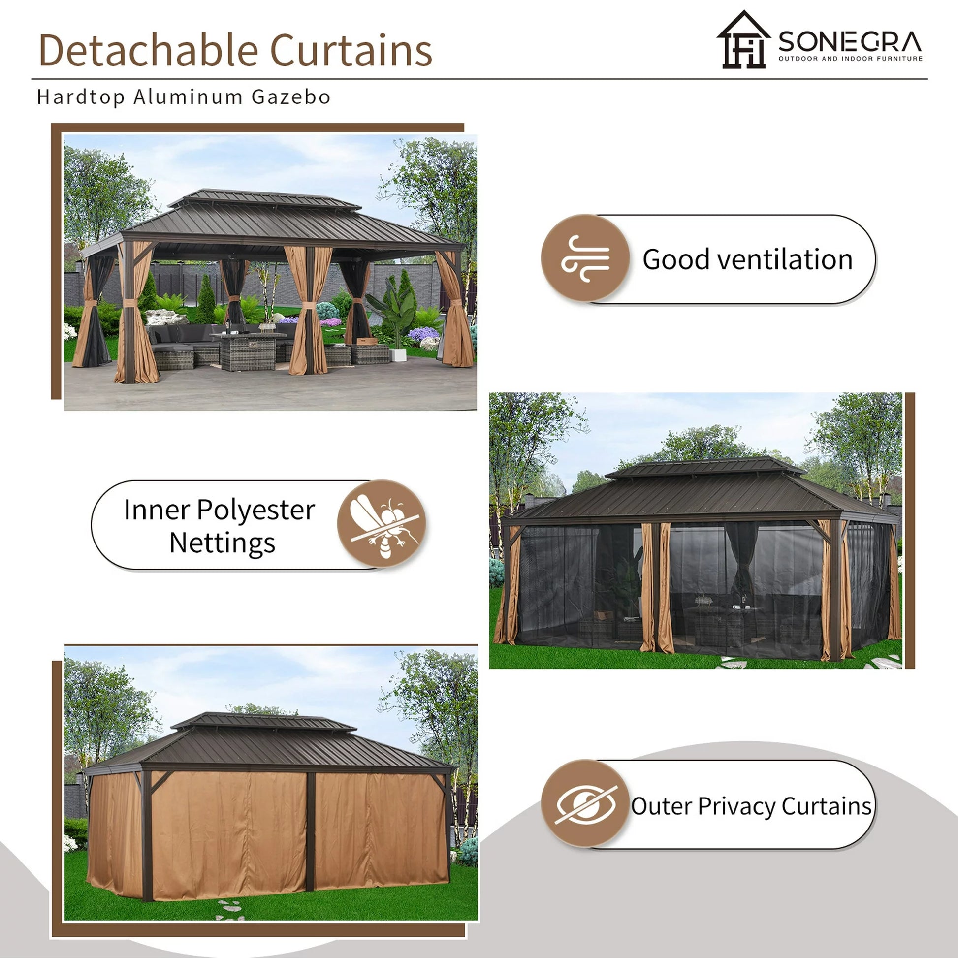 Sunmthink 12×20 ft Hardtop Gazebo with Double Roof, Steel and Aluminum Construction
