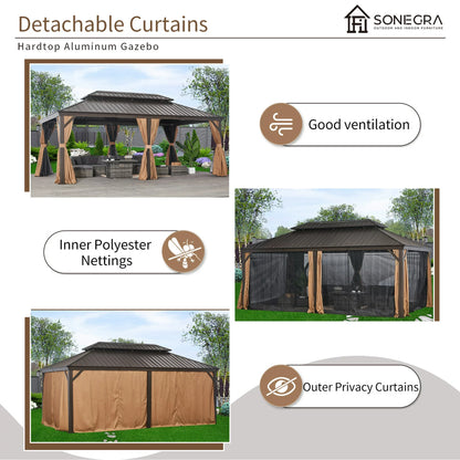 Sunmthink 12×20 ft Hardtop Gazebo with Double Roof, Steel and Aluminum Construction