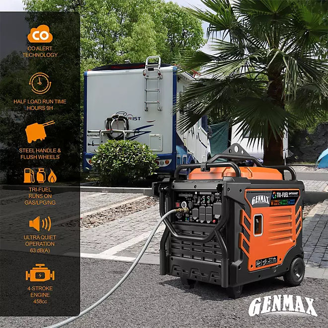Genmax Portable Inverter Generator, 11000-Watt Tri-Fuel Remote Start CO Sensor