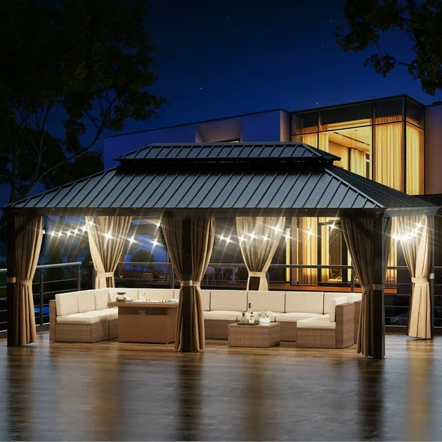 Sunmthink 12×20 ft Hardtop Gazebo with Double Roof, Steel and Aluminum Construction