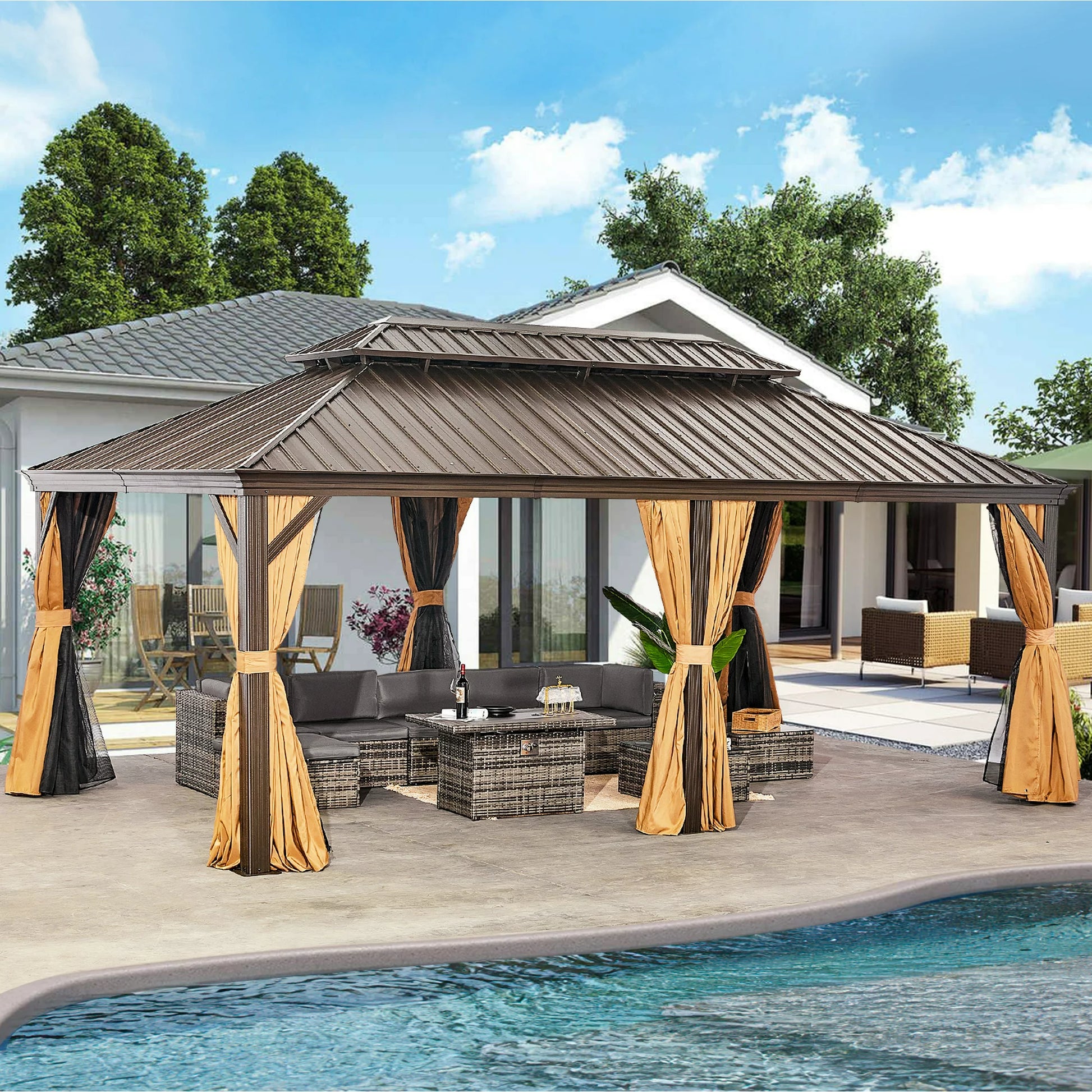 Sunmthink 12×20 ft Hardtop Gazebo with Double Roof, Steel and Aluminum Construction