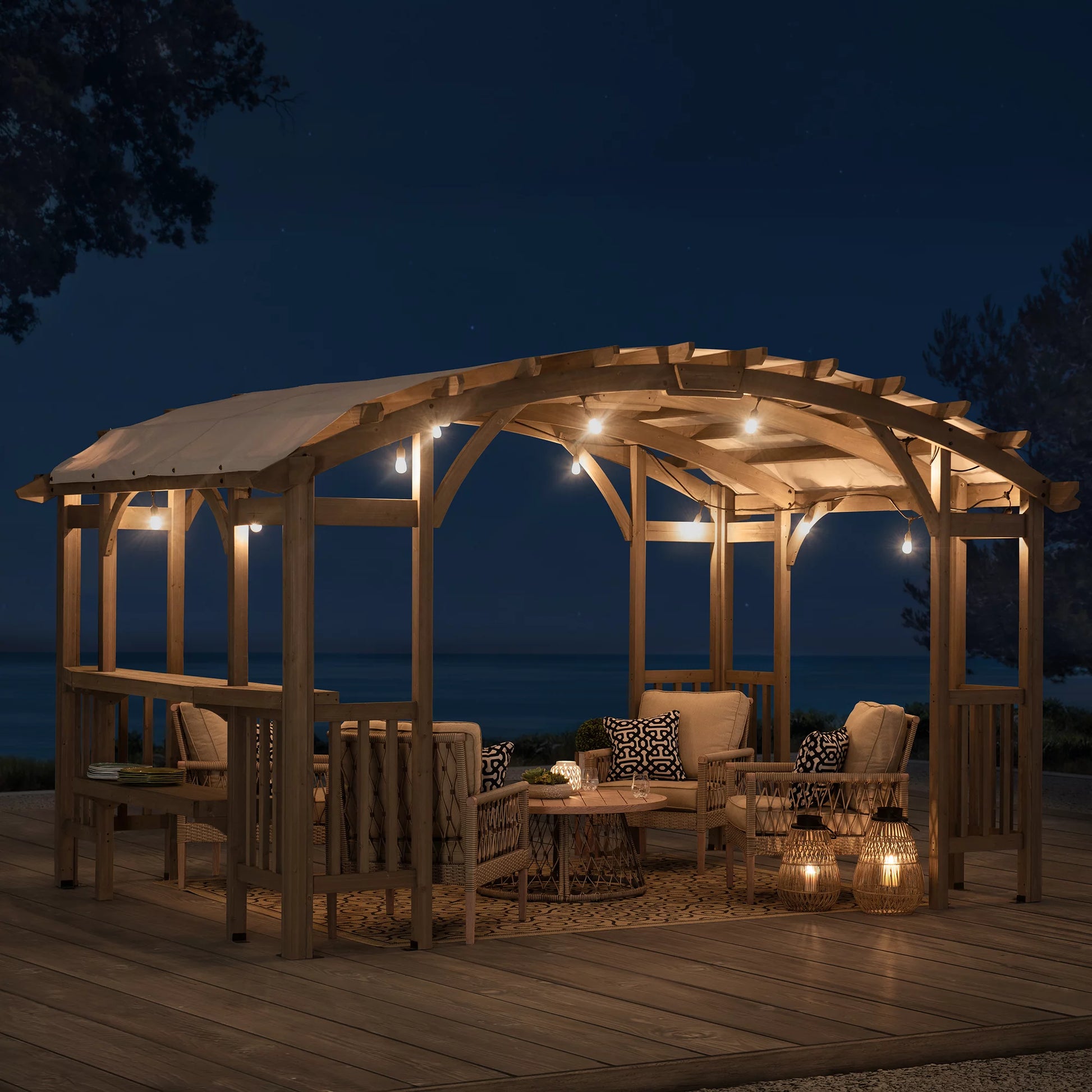 Sunjoy Bellucci 10 x 14 ft. Light Grey Outdoor Cedar Wood
