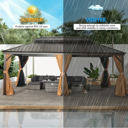 Sunmthink 12×20 ft Hardtop Gazebo with Double Roof, Steel and Aluminum Construction