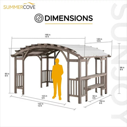 Sunjoy Bellucci 10 x 14 ft. Light Grey Outdoor Cedar Wood