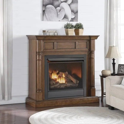 Duluth Forge Full Size Dual Fuel Ventless Gas Fireplace With Mantel – 32,000 BTU, Remote Control, Walnut Finish – Model# FDI3