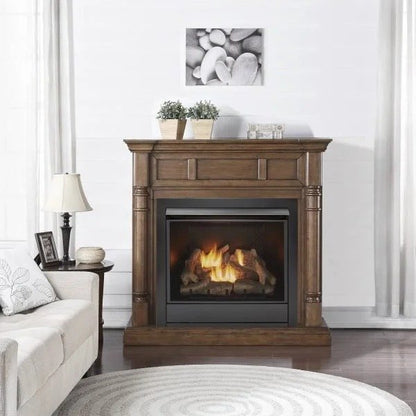 Duluth Forge Full Size Dual Fuel Ventless Gas Fireplace With Mantel – 32,000 BTU, Remote Control, Walnut Finish – Model# FDI3