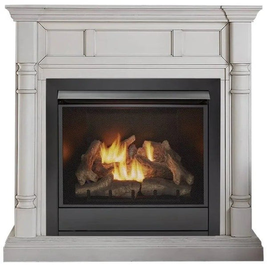 Duluth Forge Full Size Dual Fuel Ventless Gas Fireplace With Mantel – 32,000 BTU, Remote Control, Antique White Finish