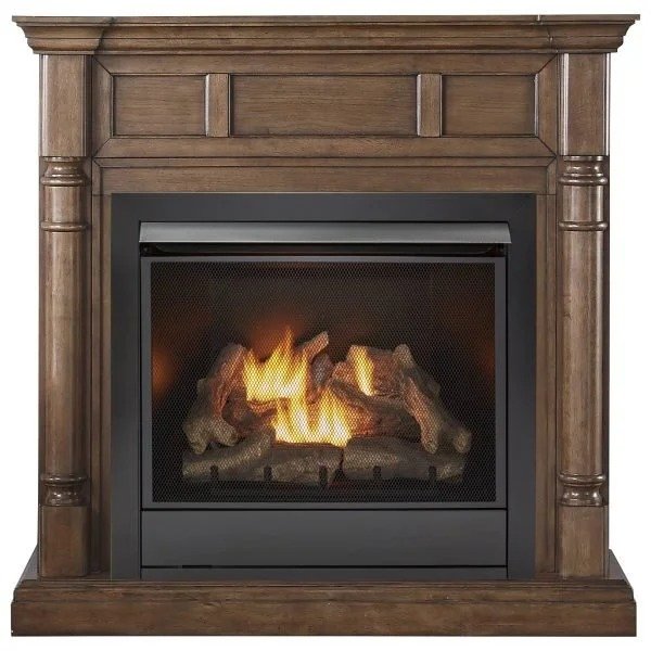 Duluth Forge Full Size Dual Fuel Ventless Gas Fireplace With Mantel – 32,000 BTU, Remote Control, Walnut Finish – Model# FDI3