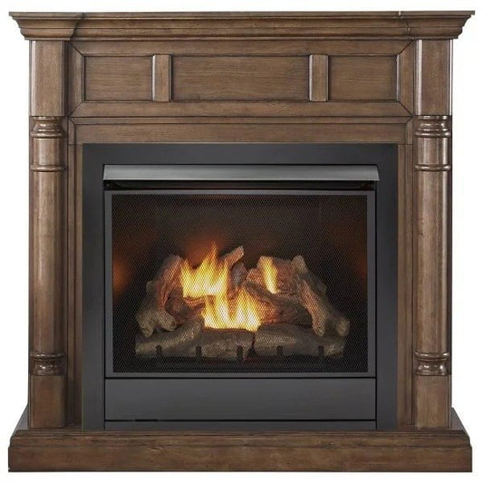 Duluth Forge Full Size Dual Fuel Ventless Gas Fireplace With Mantel – 32,000 BTU, Remote Control, Walnut Finish – Model# FDI3