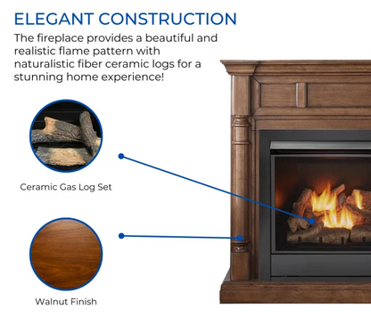 Duluth Forge Full Size Dual Fuel Ventless Gas Fireplace With Mantel – 32,000 BTU, Remote Control, Walnut Finish – Model# FDI3