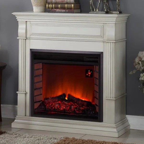 Duluth Forge Full Size Electric Fireplace – Remote Control, Antique White Finish – Model# EL1350-2-AW