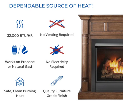 Duluth Forge Full Size Dual Fuel Ventless Gas Fireplace With Mantel – 32,000 BTU, Remote Control, Walnut Finish – Model# FDI3
