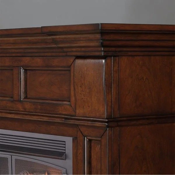 Duluth Forge Dual Fuel Ventless Gas Fireplace With Mantel – 32,000 BTU, T-Stat. Control, Auburn Cherry Finish