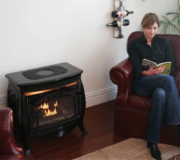 Duluth Forge Dual Fuel Ventless Gas Stove – 26,000 BTU, Remote Control, Gloss Black Finish