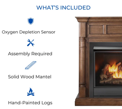 Duluth Forge Full Size Dual Fuel Ventless Gas Fireplace With Mantel – 32,000 BTU, Remote Control, Walnut Finish – Model# FDI3