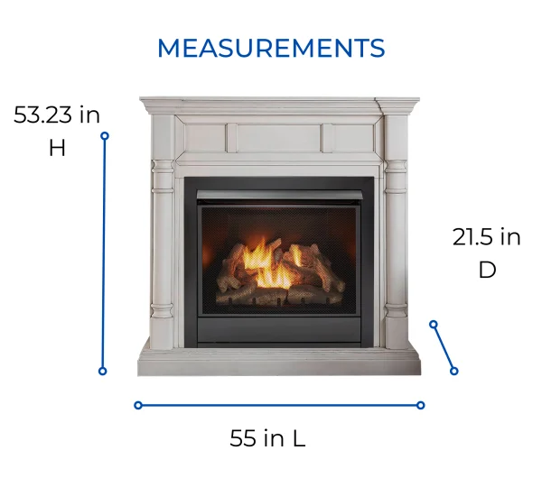Duluth Forge Full Size Dual Fuel Ventless Gas Fireplace With Mantel – 32,000 BTU, Remote Control, Antique White Finish