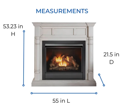 Duluth Forge Full Size Dual Fuel Ventless Gas Fireplace With Mantel – 32,000 BTU, Remote Control, Antique White Finish