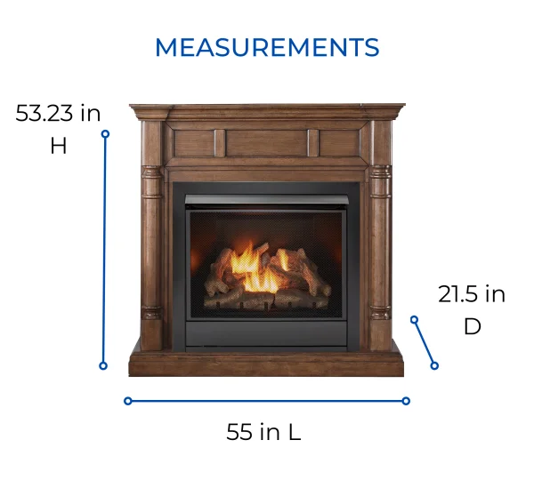 Duluth Forge Full Size Dual Fuel Ventless Gas Fireplace With Mantel – 32,000 BTU, Remote Control, Walnut Finish – Model# FDI3