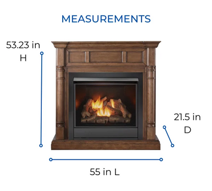 Duluth Forge Full Size Dual Fuel Ventless Gas Fireplace With Mantel – 32,000 BTU, Remote Control, Walnut Finish – Model# FDI3