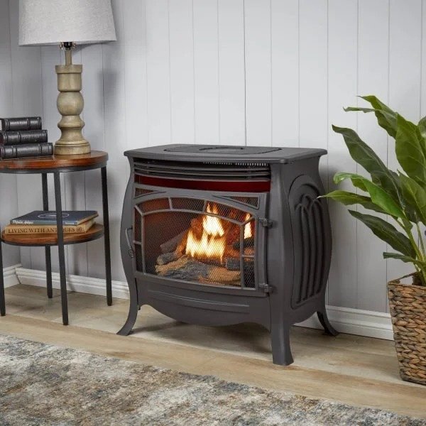 Duluth Forge Dual Fuel Ventless Gas Stove – 26,000 BTU, Remote Control, Matte Black Finish