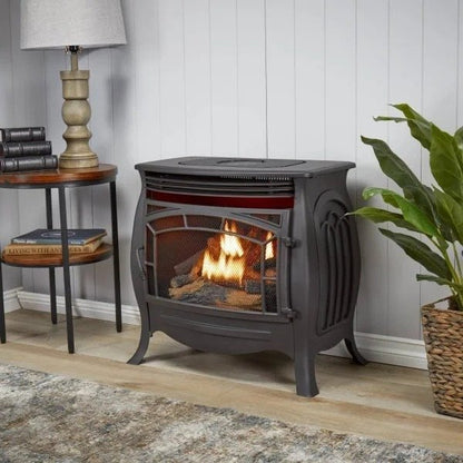 Duluth Forge Dual Fuel Ventless Gas Stove – 26,000 BTU, Remote Control, Matte Black Finish