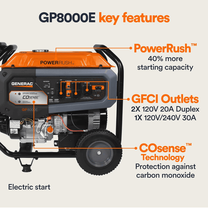 10,000 / 8,000 Watt Generac Portable Generator With Electric Start – GP8000E