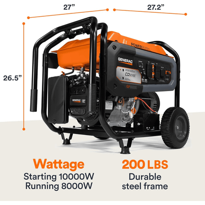 10,000 / 8,000 Watt Generac Portable Generator With Electric Start – GP8000E