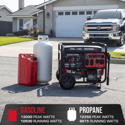 13000-Watt Push Button Start Dual Fuel Gas and Propane Powered Portable Generator