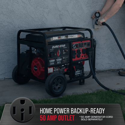 13000-Watt Push Button Start Dual Fuel Gas and Propane Powered Portable Generator
