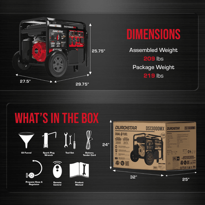13000-Watt Push Button Start Dual Fuel Gas and Propane Powered Portable Generator