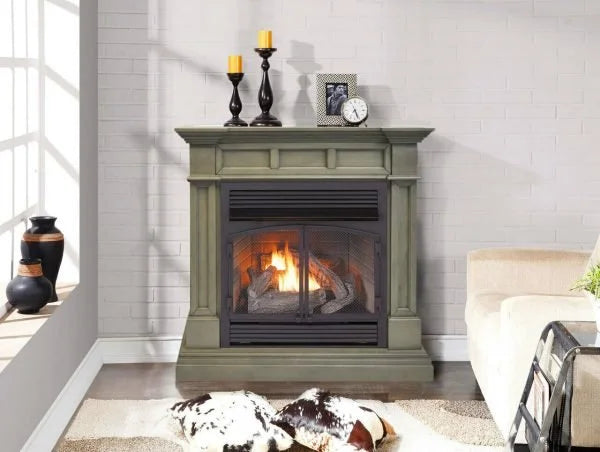 Duluth Forge Dual Fuel Ventless Gas Fireplace With Mantel – 32,000 BTU, T-Stat Control, Slate Gray Finish