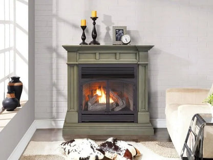 Duluth Forge Dual Fuel Ventless Gas Fireplace With Mantel – 32,000 BTU, T-Stat Control, Slate Gray Finish