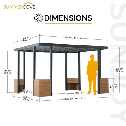 Sunjoy Marbella 10 x 12 ft. Outdoor Patio Black Steel Frame Pergola with Planters